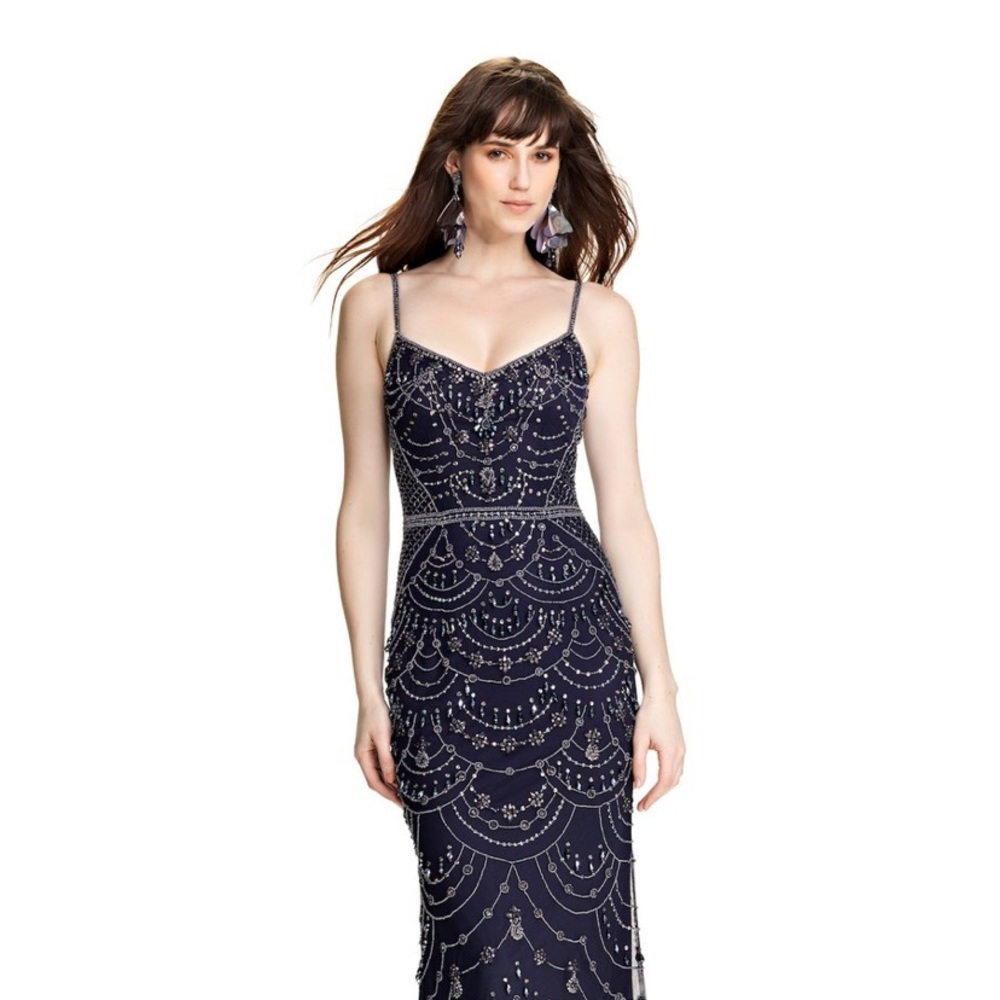 Brand new Theia NAVY sequins ,beads and jewels long gown - Picture 3 of 9